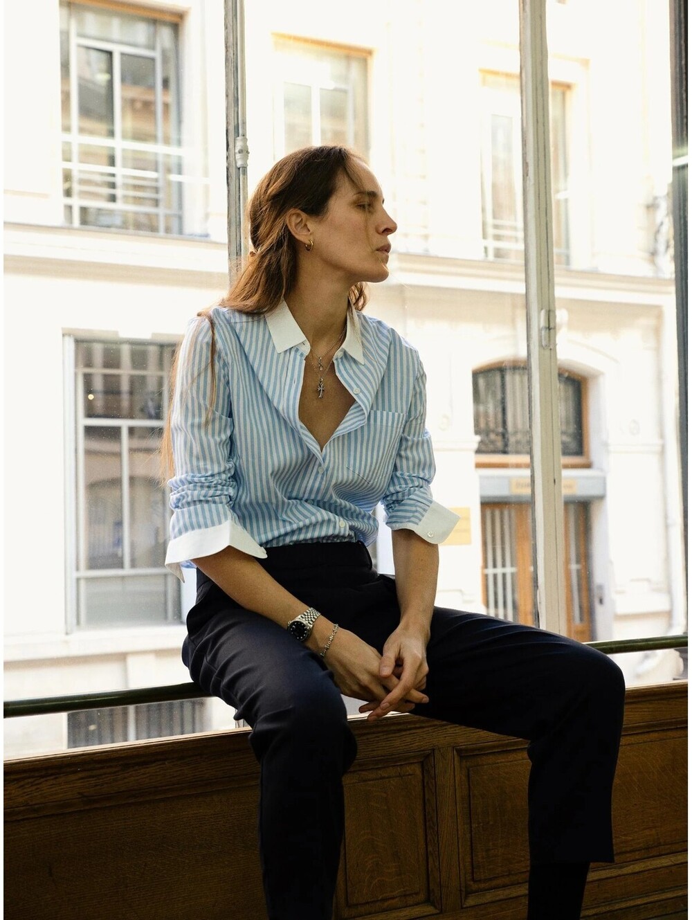 Marie Marrot Riva Sky blue and white stripes Size M
